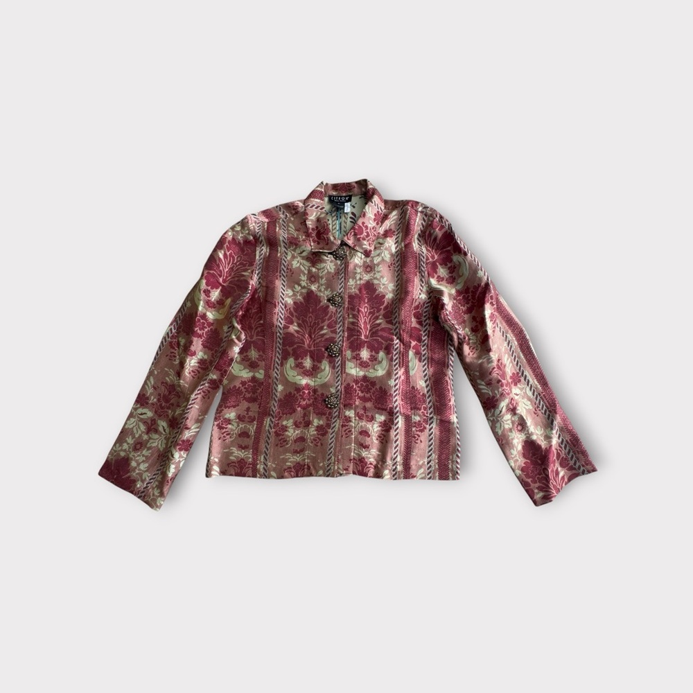 Floral Burgundy and Cream Blazer S